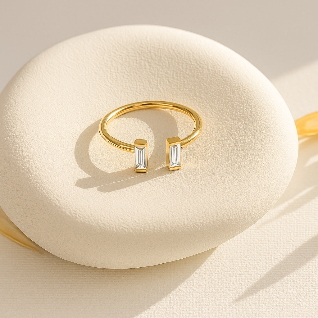 Vertical Baguette Open Ring | 18K Gold Plated CZ