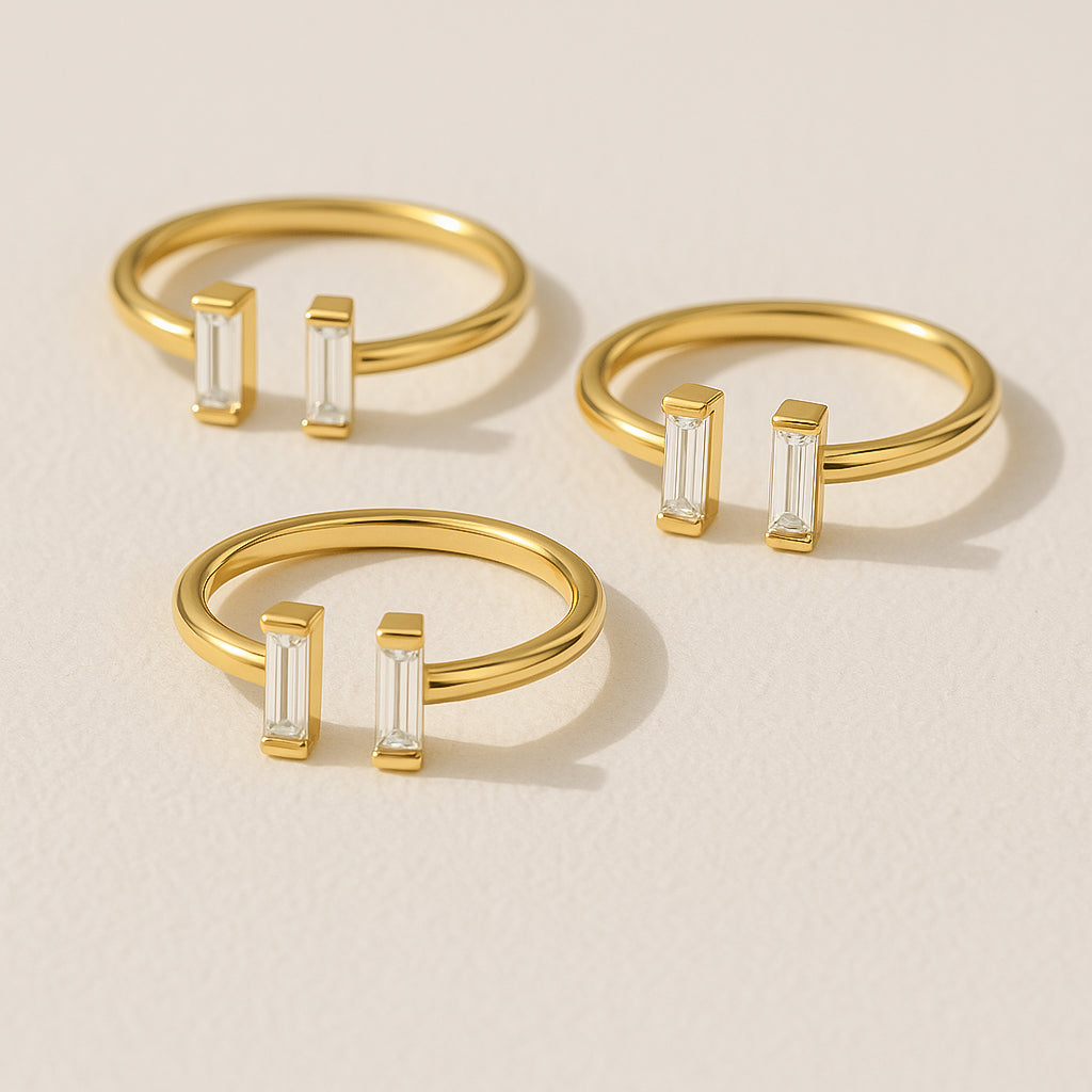 Vertical Baguette Open Ring | 18K Gold Plated CZ