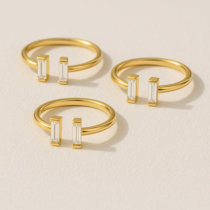 Vertical Baguette Open Ring | 18K Gold Plated CZ
