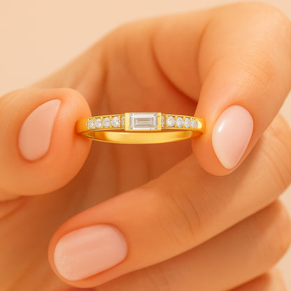 Baguette & Pavé Accent Ring | 18K Gold Plated CZ