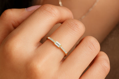 Baguette & Pavé Accent Ring | 18K Gold Plated CZ