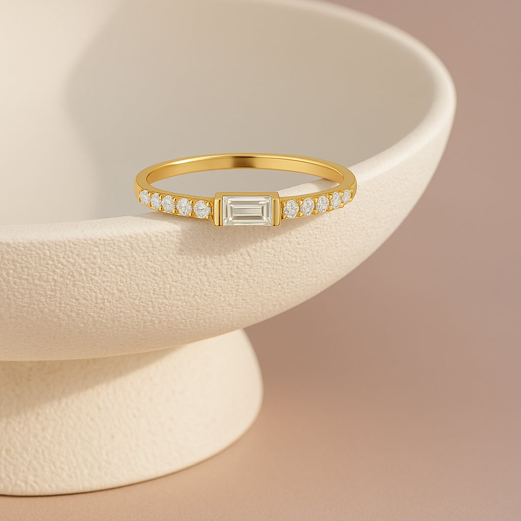 Baguette & Pavé Accent Ring | 18K Gold Plated CZ