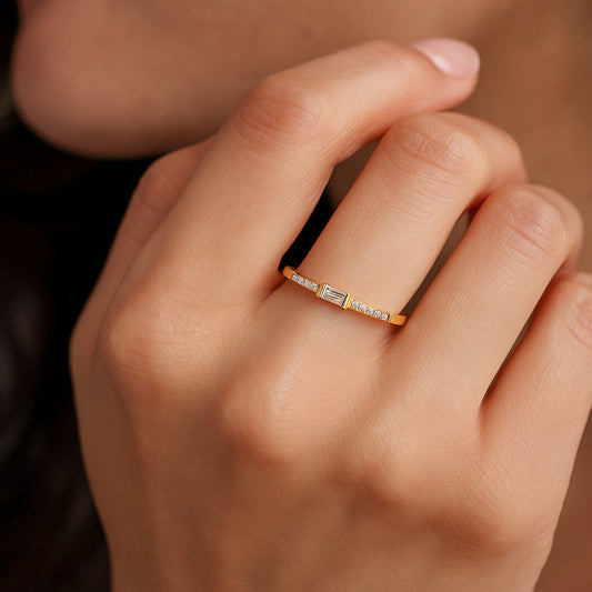 Baguette & Pavé Accent Ring | 18K Gold Plated CZ