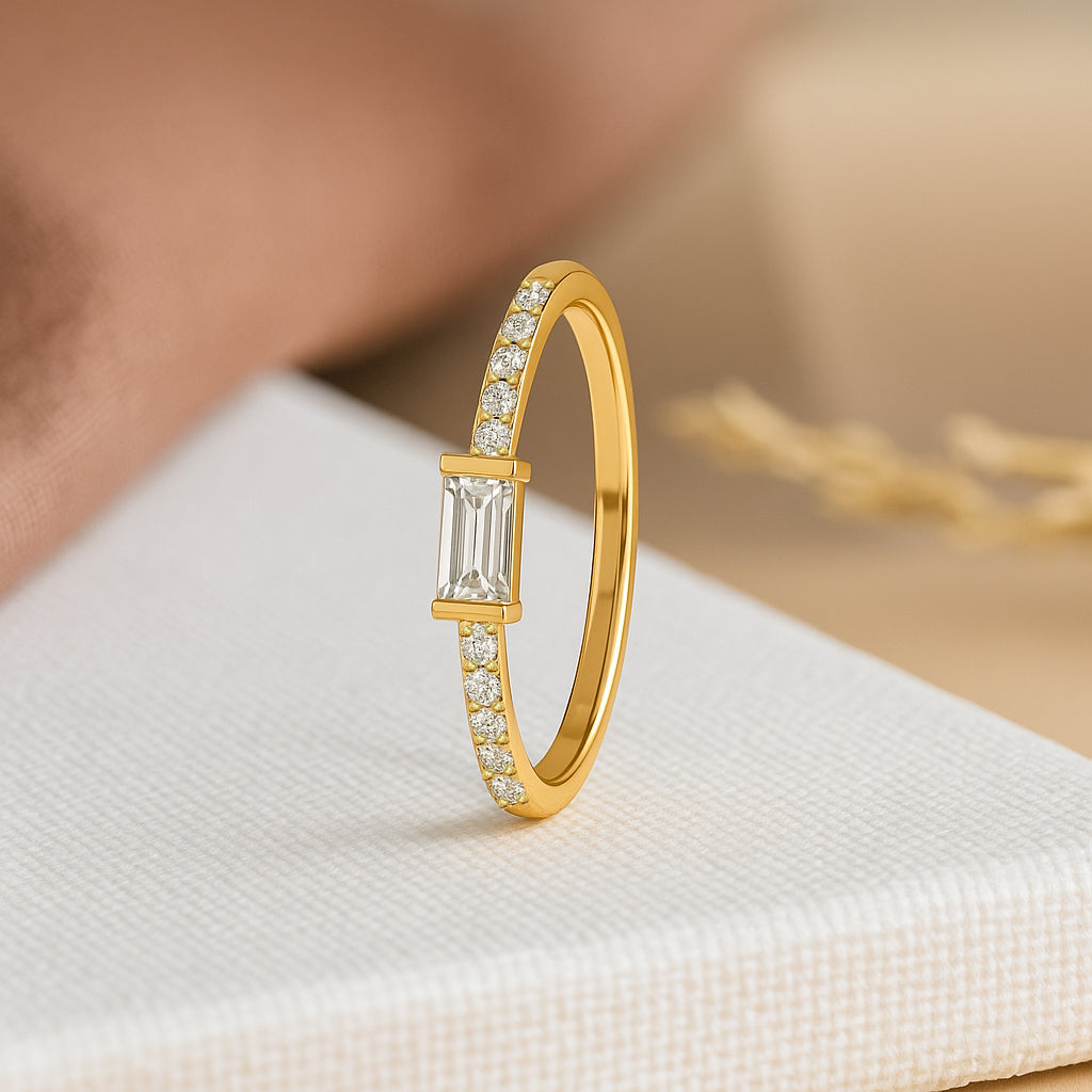 Baguette & Pavé Accent Ring | 18K Gold Plated CZ