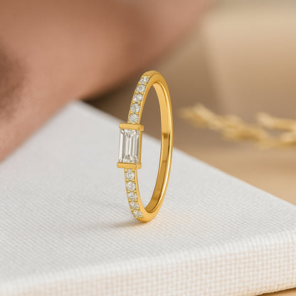 Baguette & Pavé Accent Ring | 18K Gold Plated CZ