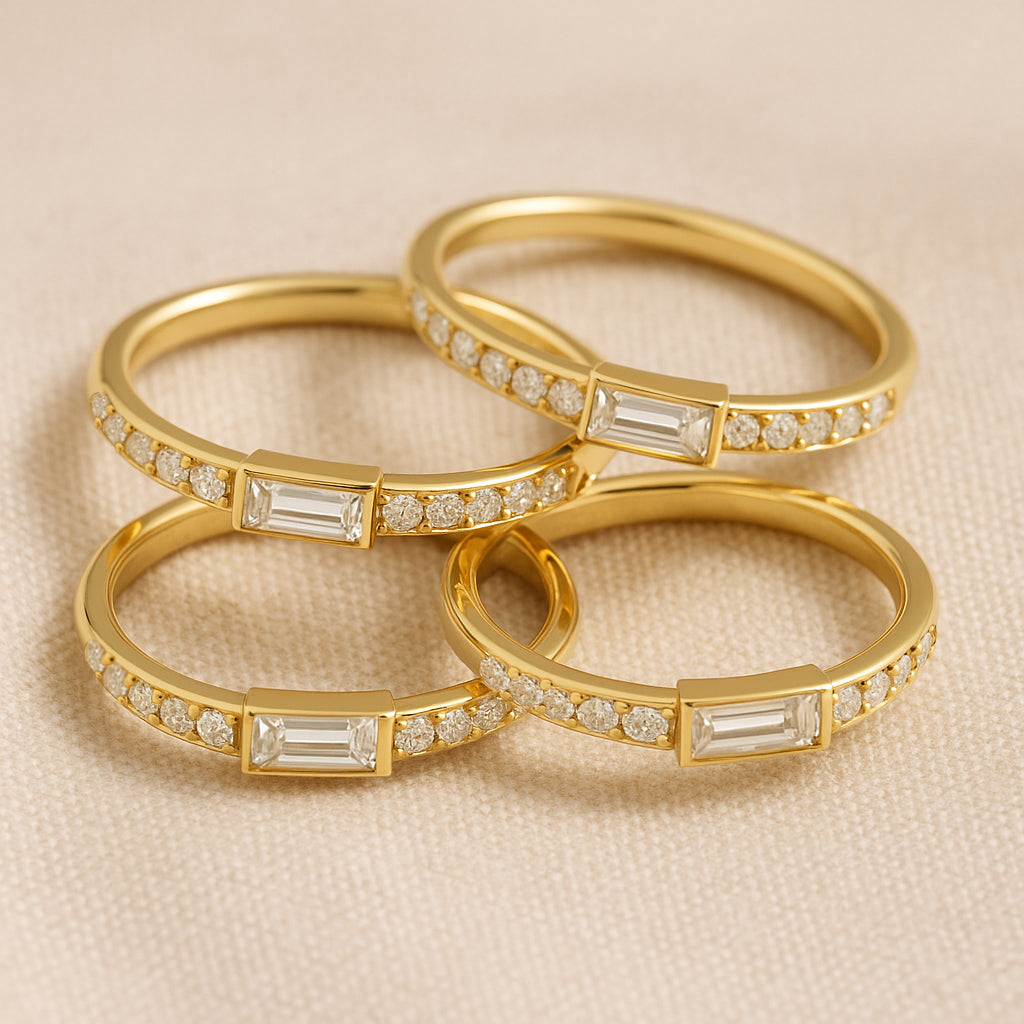 Baguette & Pavé Accent Ring | 18K Gold Plated CZ
