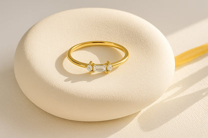 Mini Baguette Trio Ring | 18K Gold Plated CZ