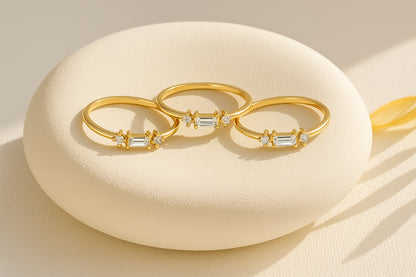 Mini Baguette Trio Ring | 18K Gold Plated CZ