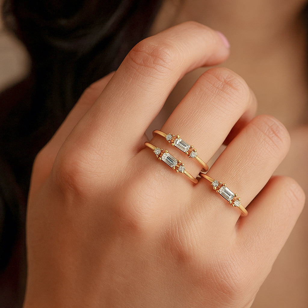 Mini Baguette Trio Ring | 18K Gold Plated CZ