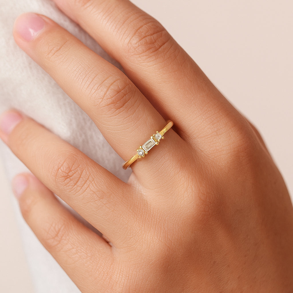 Mini Baguette Trio Ring | 18K Gold Plated CZ