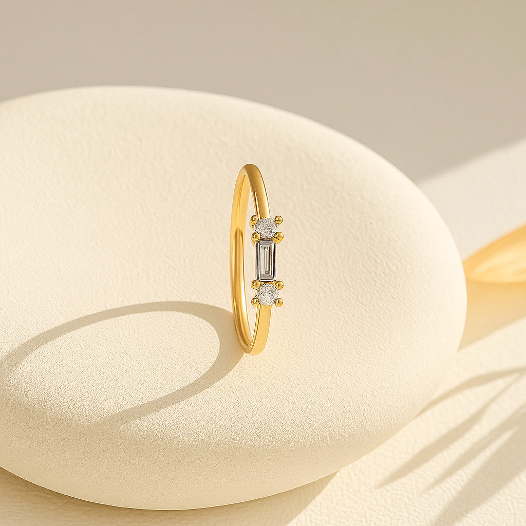 Mini Baguette Trio Ring | 18K Gold Plated CZ