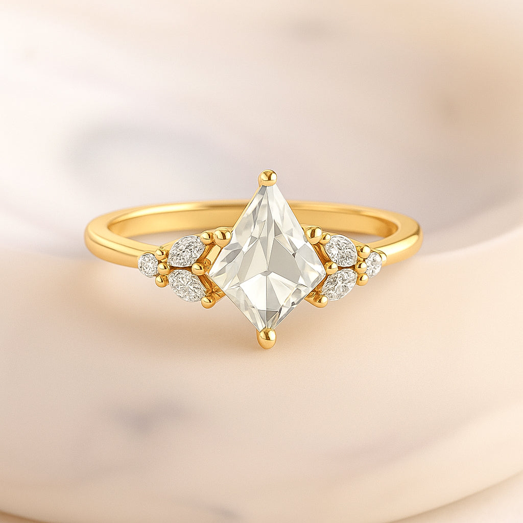 Kite-Cut Floral Accent Ring | 18K Gold Plated CZ