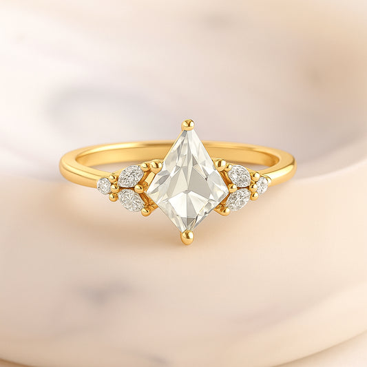 Kite-Cut Floral Accent Ring | 18K Gold Plated CZ