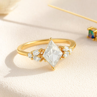 Kite-Cut Floral Accent Ring | 18K Gold Plated CZ