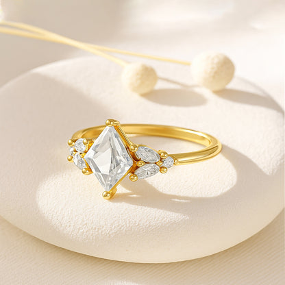 Kite-Cut Floral Accent Ring | 18K Gold Plated CZ