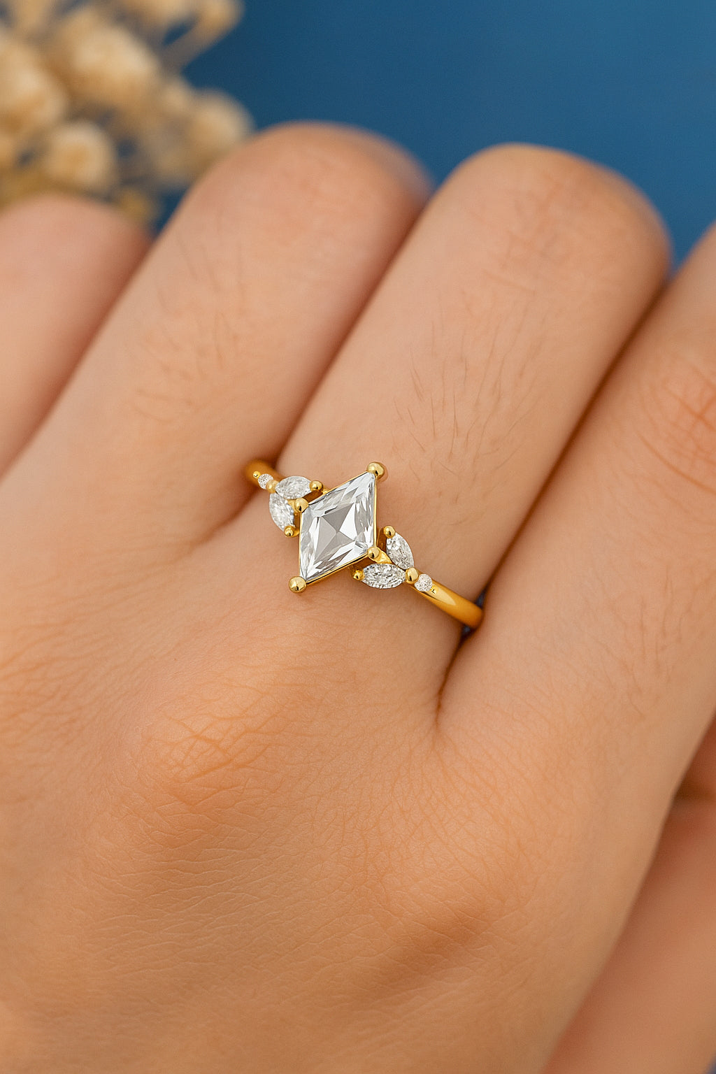 Kite-Cut Floral Accent Ring | 18K Gold Plated CZ
