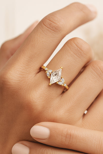 Kite-Cut Floral Accent Ring | 18K Gold Plated CZ