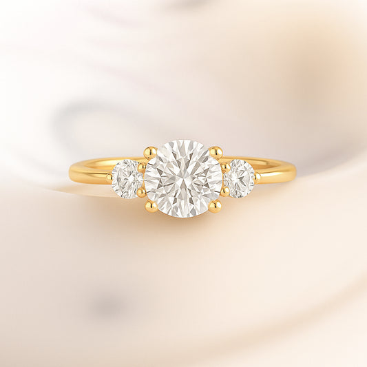Classic 3-Stone Round CZ Ring | 18K Gold Plated