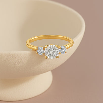 Classic 3-Stone Round CZ Ring | 18K Gold Plated
