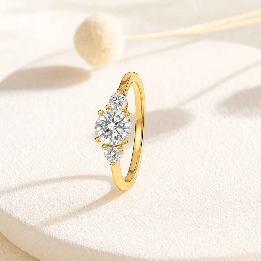 Classic 3-Stone Round CZ Ring | 18K Gold Plated
