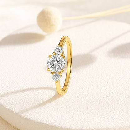 Classic 3-Stone Round CZ Ring | 18K Gold Plated