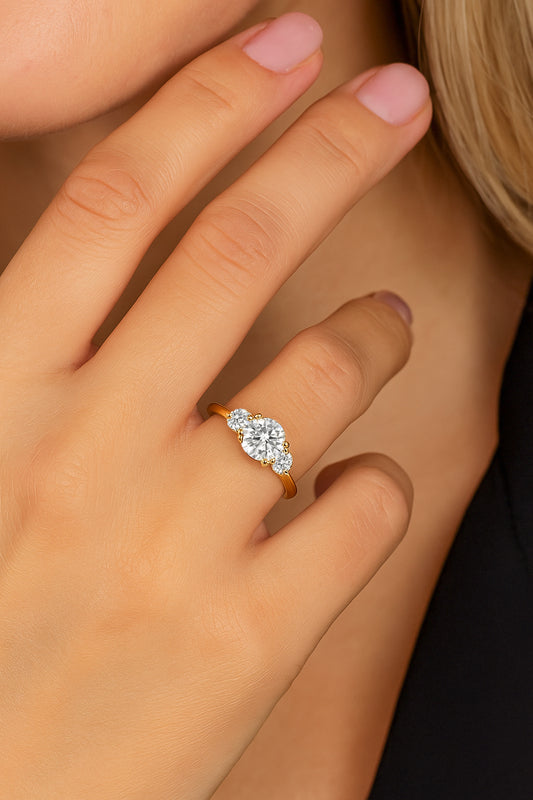 Classic 3-Stone Round CZ Ring | 18K Gold Plated