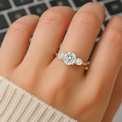 Classic 3-Stone Round CZ Ring | 18K Gold Plated