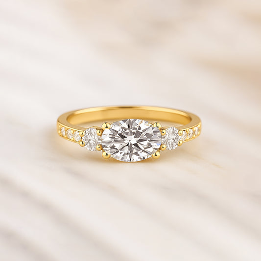 Elegant Oval-Cut CZ Engagement Ring in 18K Yellow Gold-Plated