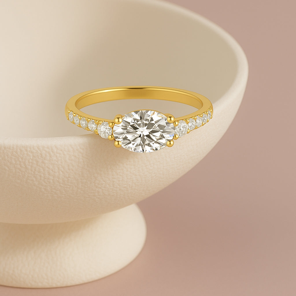 Elegant Oval-Cut CZ Engagement Ring in 18K Yellow Gold-Plated