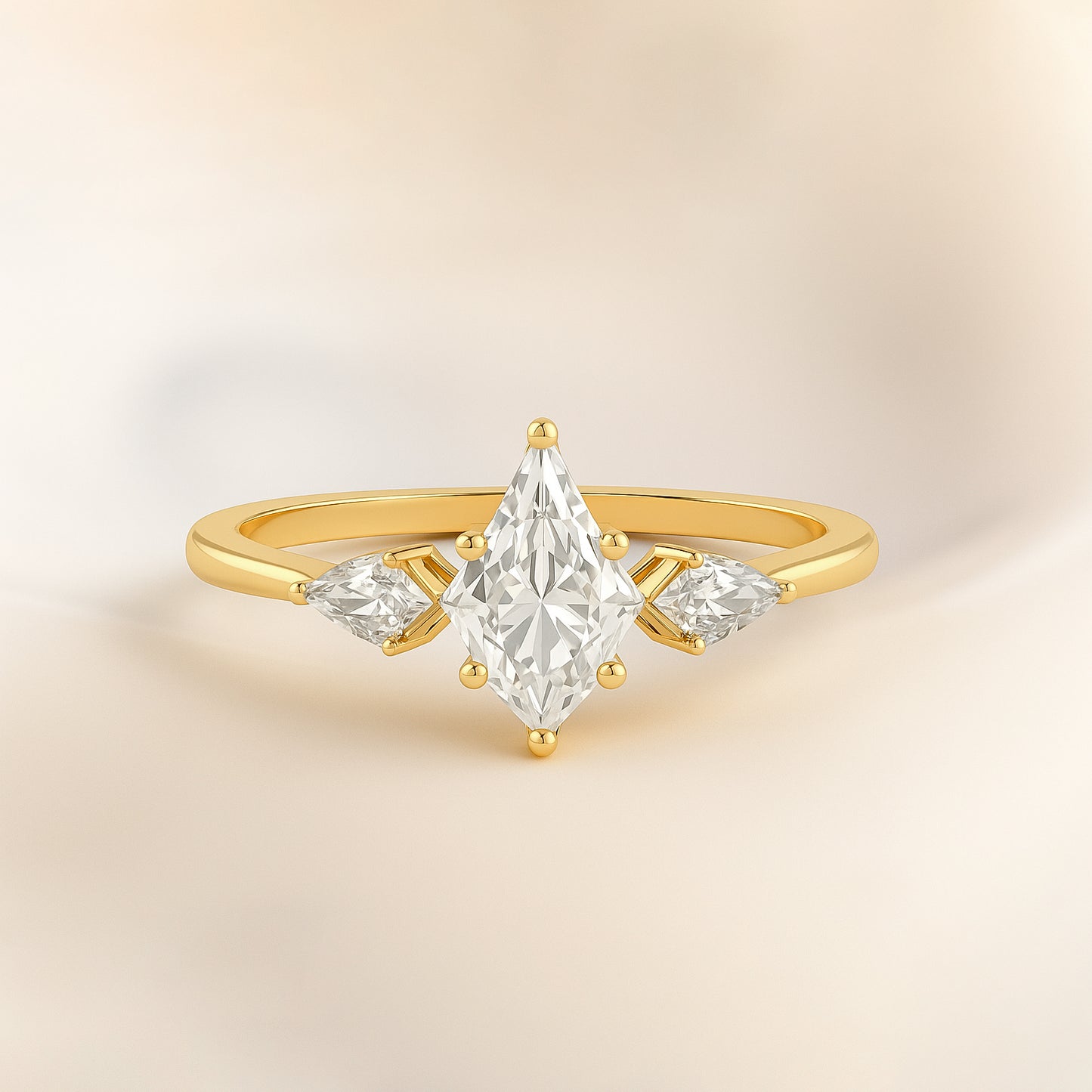 Marquise-Cut CZ Engagement Ring with Side Stones in 18K Yellow Gold-Plated