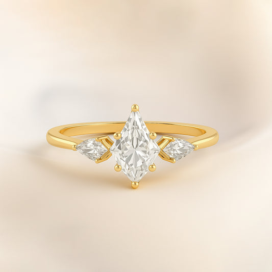 Marquise-Cut CZ Engagement Ring with Side Stones in 18K Yellow Gold-Plated