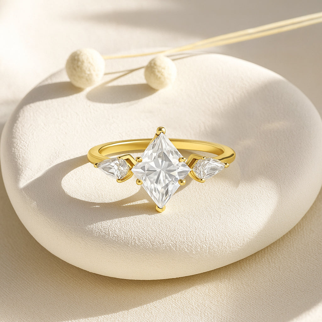 Marquise-Cut CZ Engagement Ring with Side Stones in 18K Yellow Gold-Plated