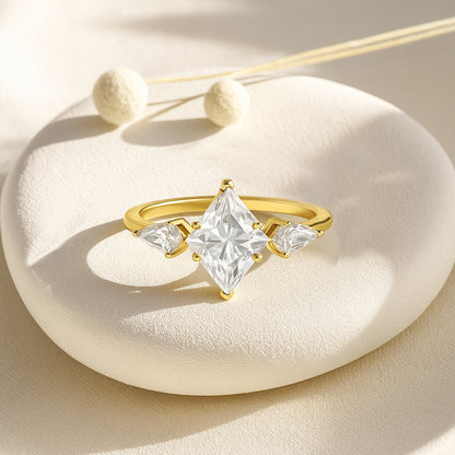 Marquise-Cut CZ Engagement Ring with Side Stones in 18K Yellow Gold-Plated