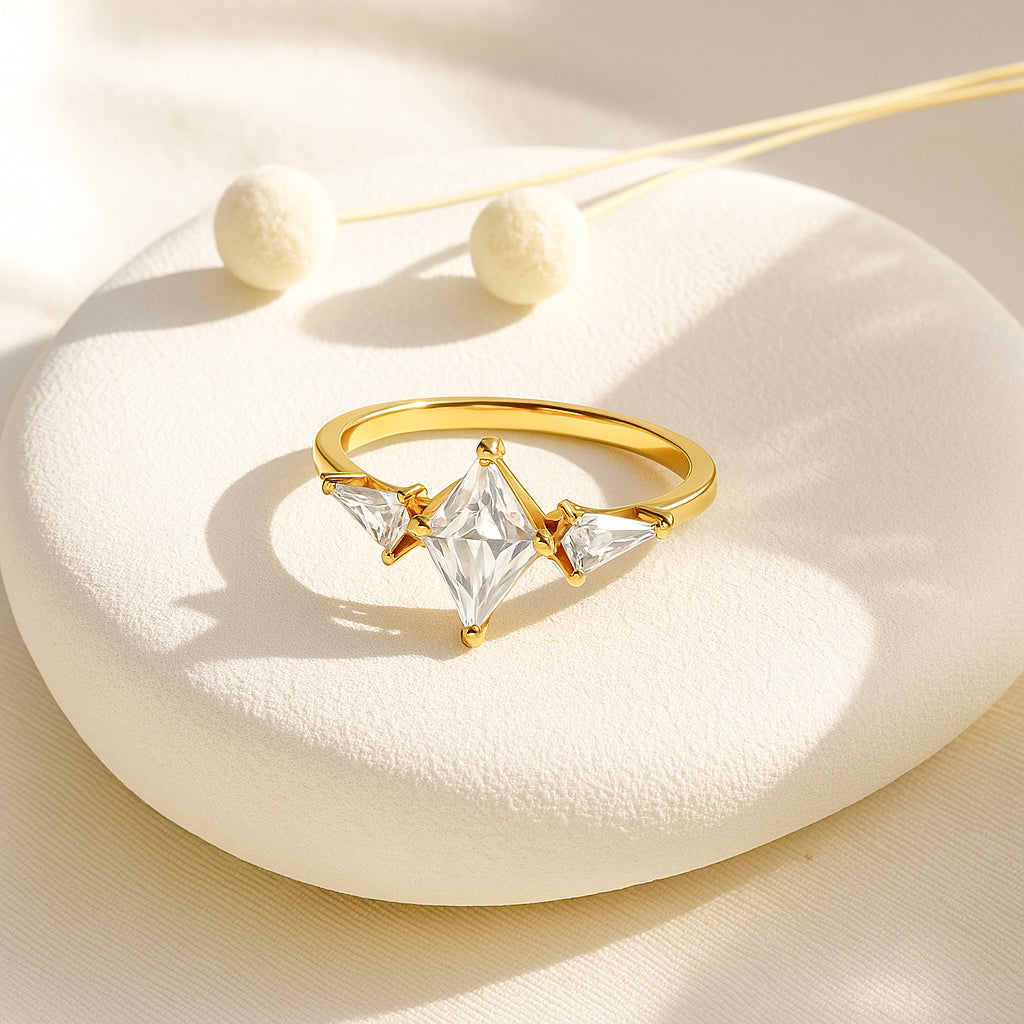 Marquise-Cut CZ Engagement Ring with Side Stones in 18K Yellow Gold-Plated