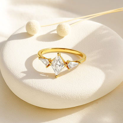 Marquise-Cut CZ Engagement Ring with Side Stones in 18K Yellow Gold-Plated