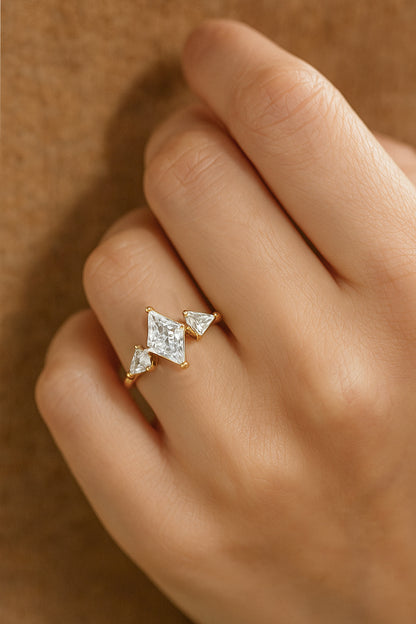 Marquise-Cut CZ Engagement Ring with Side Stones in 18K Yellow Gold-Plated