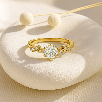 "Vintage Bloom Solitaire Engagement Ring - 18K Gold-Plated CZ"