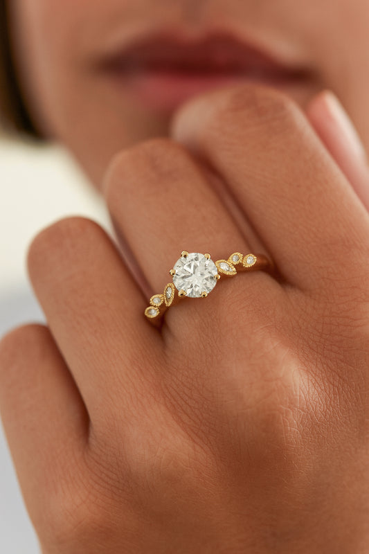 "Vintage Bloom Solitaire Engagement Ring - 18K Gold-Plated CZ"