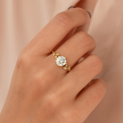 "Vintage Bloom Solitaire Engagement Ring - 18K Gold-Plated CZ"