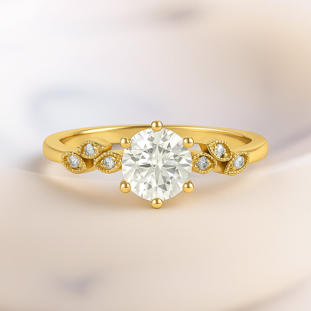 "Vintage Bloom Solitaire Engagement Ring - 18K Gold-Plated CZ"