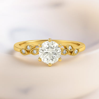 "Vintage Bloom Solitaire Engagement Ring - 18K Gold-Plated CZ"