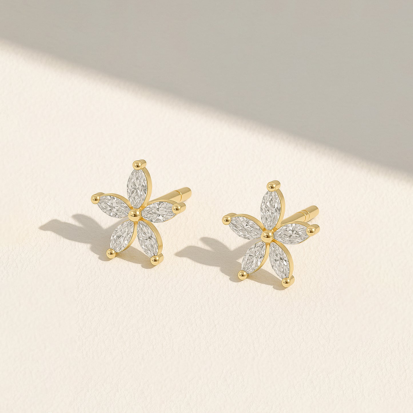 Blooming Radiance CZ Flower Stud Earrings in 18K Yellow Gold Plating