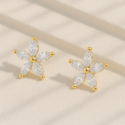 Blooming Radiance CZ Flower Stud Earrings in 18K Yellow Gold Plating