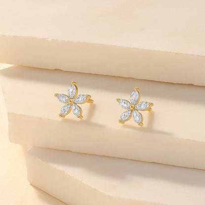 Blooming Radiance CZ Flower Stud Earrings in 18K Yellow Gold Plating