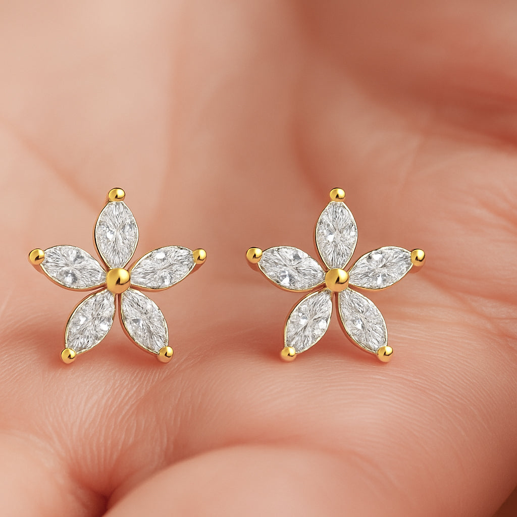 Blooming Radiance CZ Flower Stud Earrings in 18K Yellow Gold Plating