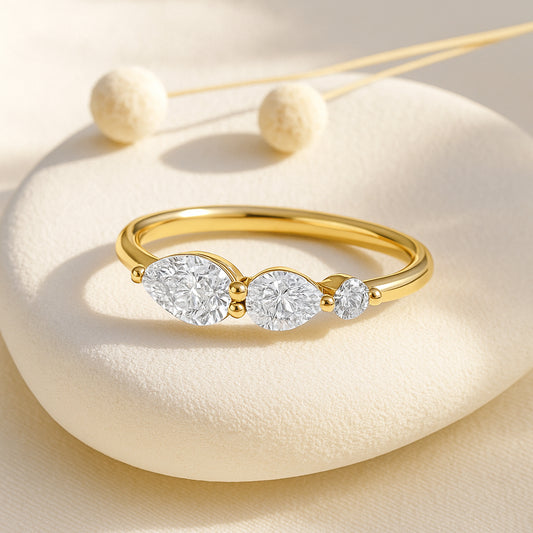 Tri-Stone CZ Ring in 18K Yellow Gold Plating