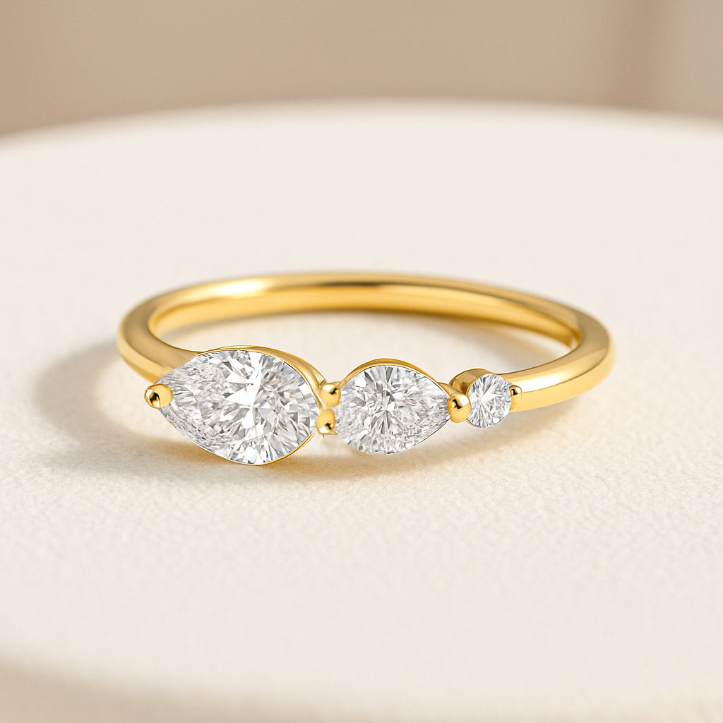 Tri-Stone CZ Ring in 18K Yellow Gold Plating