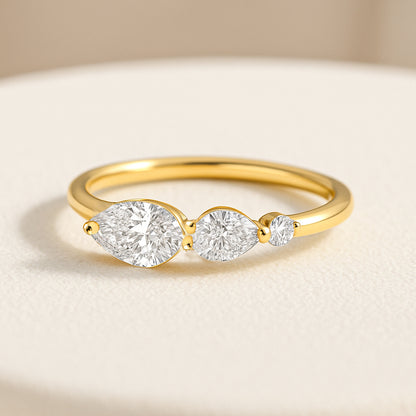 Tri-Stone CZ Ring in 18K Yellow Gold Plating