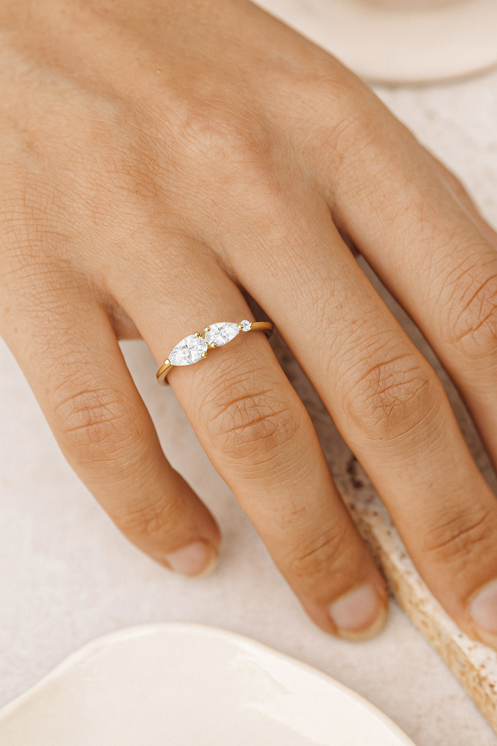 Tri-Stone CZ Ring in 18K Yellow Gold Plating