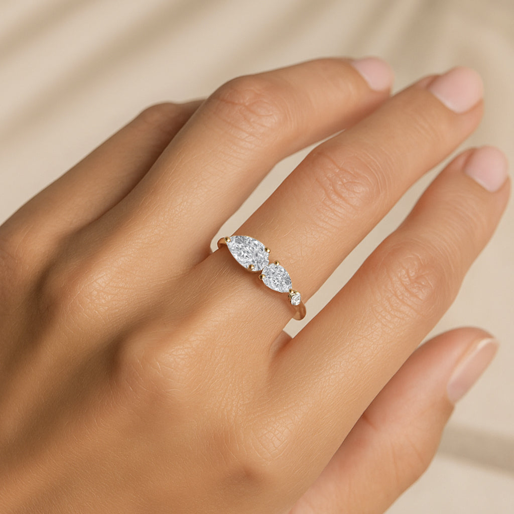 Tri-Stone CZ Ring in 18K Yellow Gold Plating